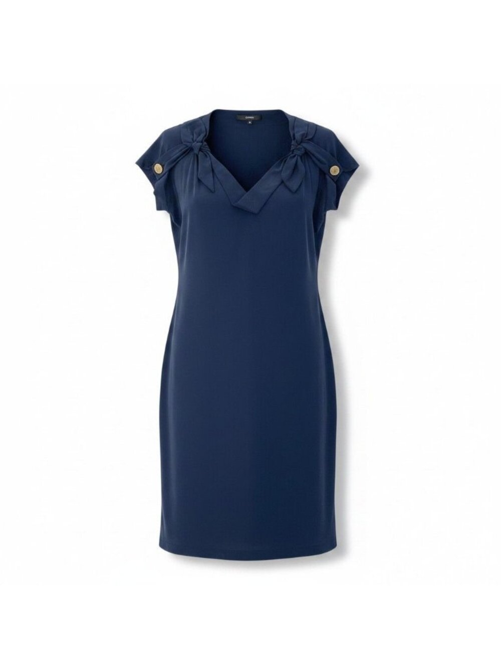 Gucci Short Sleeve Ribbon Dress Knee Length Neck Antiqu Button 42 Navy
